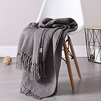 Plain Colour Knitting Blanket Woolen Yarn Blanket with Tassel for Sofa Bedroom Chairs Supplies