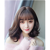 Tóc giả nguyên đầu xoăn Hàn Quốc siêu xinh có rãnh da đầu, chất tóc tơ cao cấp loại 1, chịu nhiệt tốt có thể bấm uốn, duỗi, gội. giống tóc thật 100%( Kèm lưới và lược )