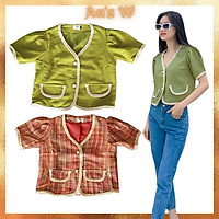 Áo dạ croptop thu đông phối viền cực xinh có 3 màu