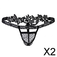 2xMen Sheer Mesh Lace Bulge Pouch T-back Thong Brief G-string Underwear Black
