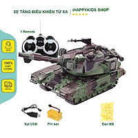 Xe tăng điều khiển từ xa bánh xích đan nhựa PP pin sạc có đèn và âm thanh