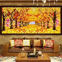 Tranh đính đá RỪNG CÂY TIỀN VÀNG LỘC (100×41cm ) chưa đính