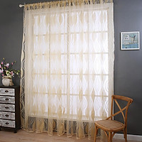 Wavy Line Window Curtain Translucent Tulle for Living Room Balcony Decoration