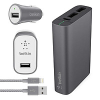Combo sạc MIXIT ↑ Colormatch Belkin cáp Lightning 1.2 mét vỏ dù Metallic, tẩu sạc xe hơi 12W, adapter sạc 12W, pin sạc dự phòng 6600 mAh - Hàng chính hãng