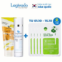 Bộ đôi nước hoa hồng se khít lỗ chân lông Hàn Quốc Lagivado Skin Glow 120 ml và tẩy tế bào da chết Radiance Peeling 50 ml.