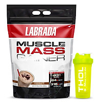 Thực phẩm Hỗ trợ Tăng cân - Tăng Cơ Muscle Mass Gainer 5.443 Kg của Labrada + Tặng kèm Bình lắc (Màu ngẫu nhiên) 600ml