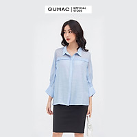 Áo sơ mi nữ GUMAC AB831 giấu nút màu xanh hàn quốc đẹp