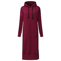 ZANZEA Women Spring Autumn Casual Loose Long Hoodies Sweatshirt Full Sleeve Fleece Split Hooded Dress Vestidos Plus Size (Red)