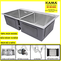 Chậu Rửa Chén Inox 304 Chính Hãng KAMA, Chậu Rửa Chén Bát Hai Hố Cân Kích Thước 8245, 7843 chuẩn inox 304, đúc dày dặn.