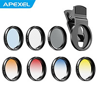 APEXEL APL-37UV-7G Professional 7in1 Phone Graduated Lens Filter Kit 37mm Grad Red Blue Yellow Orange Filters+CPL ND