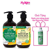 Bộ Dầu Gội Xả Gừng Dừa Hữu Cơ Cocayhoala Ngăn Rụng Kích Thích Mọc Tóc - Giảm Gàu - Ngừa Cảm Lạnh - Dưỡng Tóc Mềm Mượt Chắc Khỏe Chai 440g + Tặng 1 Nước Súc Miệng Dược Liệu Rona Cocayhoala Sạch Răng - Khử Mùi Hôi - Ngừa Viêm Lợi, Chai 180ml