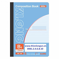 Sổ may dán gáy B5 - 500 trang; Klong 340 bìa tím nhạt