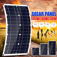 25/40/50W Flexible Solar Panel Kit Monocrystalline Silicon IP65 Waterproof DC18V Portable Charger With USB Ports Car R