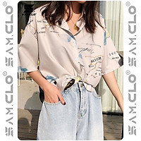 Áo SƠ MI NỮ form rộng in 3D cổ bẻ tay ngắn - lỡ dáng ulzzang freesize unisex mặc cặp, nhóm, HÌNH VIỀN MÀU TRẮNG