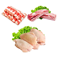 Combo 80: 1 kg ba chỉ bò Mỹ + 1kg Ba chỉ heo rút sườn + 1kg Cánh gà khúc giữa