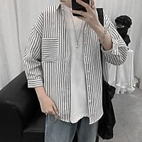 Spot real shot new summer men's urban fashion academy style comfortable and versatile loose youth simple and handsome casual seven-point sleeve short-sleeved shirt