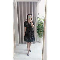 Váy đầm nữ dáng dài,kiểu cổ tim đắp chéo bèo , chất lụa bao mát k nhăn , dáng dễ mặc, cực xinh - V002