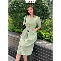 Đầm cổ vest thiết kế ENVY D156 caro sang trọng