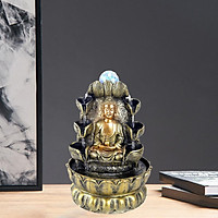 Sitting Buddha Fountain Fengshui Buddha Indoor Decoration Zen Meditation Tabletop Decorative Waterfall with Led Light for Office and Home Decor