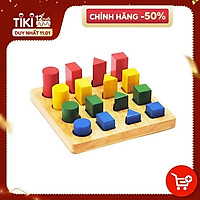 Đồ Chơi Gỗ Thông Minh - Bộ Hình Học Giảm Dần Theo Chiều Cao Bằng Gỗ (16 khối, 1 đế, 4 màu) - Sản xuất tại Việt Nam, an toàn, đạt chuẩn Quatest 3 - Dành cho bé từ 3 tưởi trở lên
