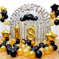 Set bóng Happy birthday + 2 rèm kim tuyến + 50 bóng nhũ {Tặng bơm+băng keo+ruy băng}