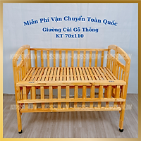 Giường Cũi Gỗ Thông Nhà Máy Màu Gỗ Tự Nhiên Kích Thước 110 x 70 x 96 tặng kèm 4 bánh xe có khóa