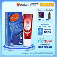 Combo Bao Cao Su LifeStyles Classic Ôm Sát Cao Cấp Hộp 12 bao + Gel Bôi Trơn LifeStyles Warm Lovin Tăng Cảm Giác Ấm Nóng