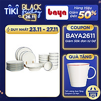 Bộ Tô Chén Bát Đĩa Sứ Trắng Viền Xanh BAYA REGATTA Gồm 24 Món Tráng Men Bóng Cao Cấp Bề Mặt Nhẵn Mịn, Dễ Dàng Vệ Sinh 6000254