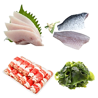 Combo 59: 500gr lườn cá cờ kiếm cắt lát + 500gr cá chẽm fillet + 500gr ba chỉ bò mỹ cuộn + 300gram Rong biển tươi