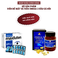 Bộ sản phẩm bổ mắt nhập khẩu chính hãng gồm: Viên uống bổ mắt MAXILUTEN ( 30 viên) và viên uống omega 3 dầu cá Hồi OMEGA 3 SALMON OIL (180 viên)