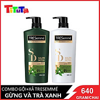 Combo Dầu Gội, Dầu Xả TRESEMME Salon Detox Cho tóc chắc khỏe cùng Gừng và Trà Xanh Dầu gội xả Detox tóc sạch sâu 640g, 620g