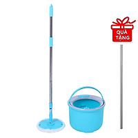 Bộ Cây Lau Nhà Xoay Tay 2 Bông Lau Lock&Lock Corner ETM494 (330 x 235 mm) - Màu Xanh Biển- Hàng Chính Hãng, Tăng Kèm Ống Hút Inox