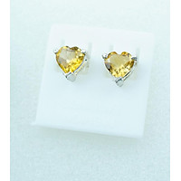Bông tai nữ đá citrine tự nhiên vàng 5.5mm mài giác trái tim