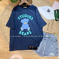 Áo thun 3158 in hình Gấu Xanh STUDIOS chất dày dáng xuông hàng Quảng Châu Lyn Closet