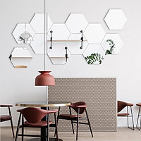 Bộ 12 miếng gương dán tường 3D hình lục giác 8x8 cm