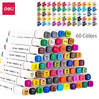 Deli 36/48/60 Colors Marking Pens Color Double Head Marker Pen Artist Sketch Drawing Marker Painting Pens Conference Learing Colored Record Marker Stationery For Student Home Office