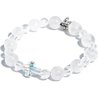 Vòng Chuỗi Mân Côi thạch anh ưu linh trắng 10mm mix Thánh Giá pha lê - VIETGEMSTONES