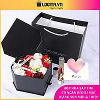 Combo Quà Sinh Nhật Ý Nghĩa Tặng Người Yêu, Tặng Bạn Gái (Phiên Bản Giới Hạn) - Hoa Hồng Sáp Thơm Lưu Hương 3 Năm Hộp Trái Tim Có Ngăn Kéo Đựng Son Cao Cấp Sang Trọng Kèm Thiệp Chúc Mừng