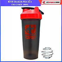 Bình lắc Shaker pha sữa cho người tập GYM hiệu TCSPORTFOOD - Bình nước thể thao Shaker 600 ml - Màu đen nắp đỏ