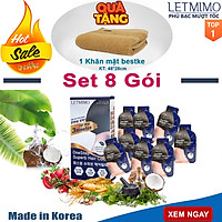 Set 8 gói Thuốc Nhuộm tóc LETMIMO Màu Nâu Đen_2N, 22 loại Thảo mộc + Quà tặng 1 khăn mặt bestke 48*28cm