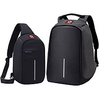 Combo Balo + Túi Đeo Chéo Chống Trộm HARAS HRTK194196 - Đen