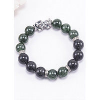 Vòng Tay Phong Thủy Nam Đá Thạch Anh Tóc Xanh Phối Thạch Anh Tóc Đen Charm Tỳ Hưu Bạc (12mm) Mệnh Mộc, Hỏa, Thủy Ngọc Quý Gemstones