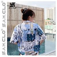 Áo sơ mi nữ in 3D cổ bẻ tay ngắn - lỡ dáng ulzzang freesize form rộng unisex mặc cặp, nhóm, in hình TƯỢNG AI CẬP