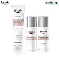 Combo Eucerin Ultrawhite+ Spotless: Sữa Rửa Mặt, Kem Dưỡng Trắng Da Ngày Và Đêm Giảm Thâm Nám