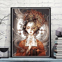 TRANH TÔ MÀU SỐ HÓA MẪU NÀNG THƠ CỔ TRANG