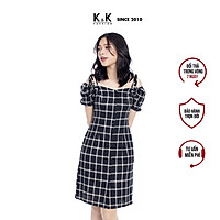 Váy Đầm Chữ A K&K Fashion KK99-32 Họa Tiết Caro Chất Vải Linen