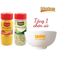 Combo Bột nghệ 40g và Muối tiêu lá chanh 65g Natas tặng 1 chén sứ cao cấp