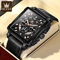 Đồng Hồ Nam OLEVS-9919 Mặt Vuông Cá Tính Mạ Vàng 18K Phong Cách Chronograph Chạy Đủ 6 Kim Có Ô Lịch Ngày, Dây Da Mềm, Rửa Tay Đi Mưa Bơi Lội