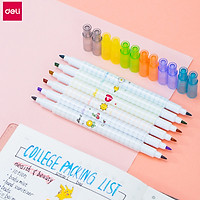Deli 6 Colors Highlighter Double-end Colorful Fluorescent Marker Note Conference Marking Pen Portable Graffiti Pen Smooth Writing Painting Drawing Pen Kid Student Colored Pens Set Home Office School Coloring Stationery