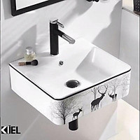 Chậu lavabo treo tường, chậu rửa mặt bàn đá hoa văn hươu cực đẹp hàng chuẩn không bám bẩn